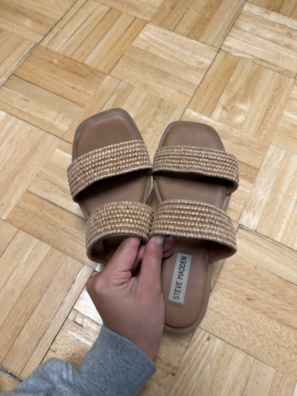 Steve Madden Woven Double-Strap Slide Sandals in Tan